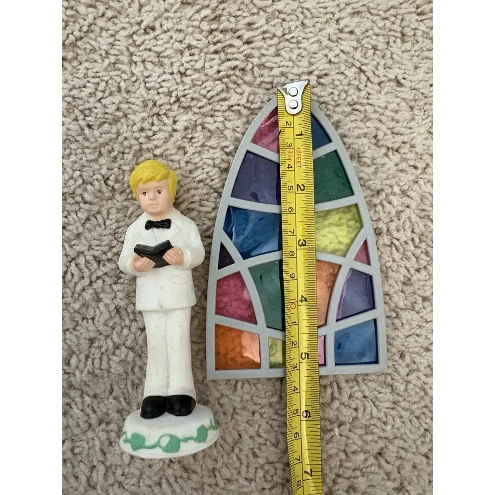 First Communion Blond Boy Cake Topper Gift Keepsake Vintage White Suit Bible